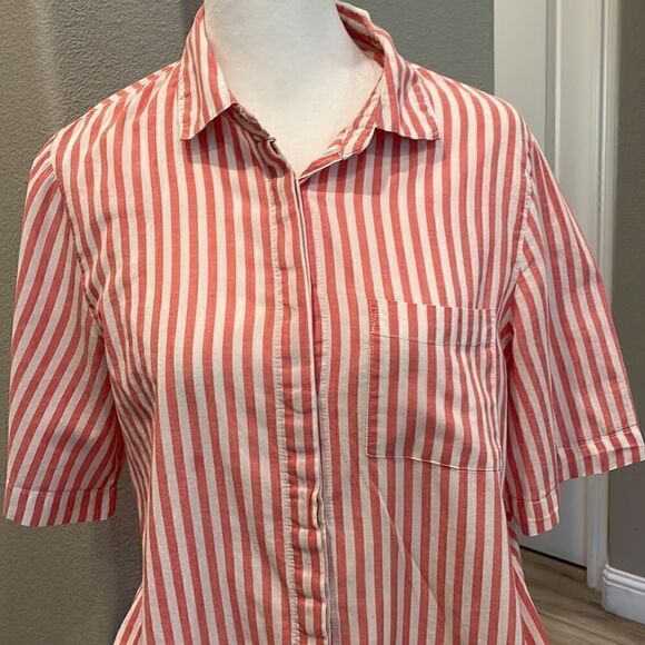 Anthropologie Pink Isabella Sinclair Striped Short Sleeve Button Up Shirt Size S - Picture 3 of 4